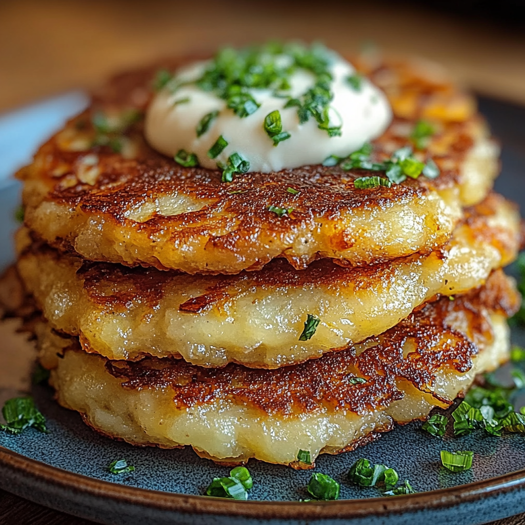 Recipe preparation for Potato Pancakes with Savory Beef