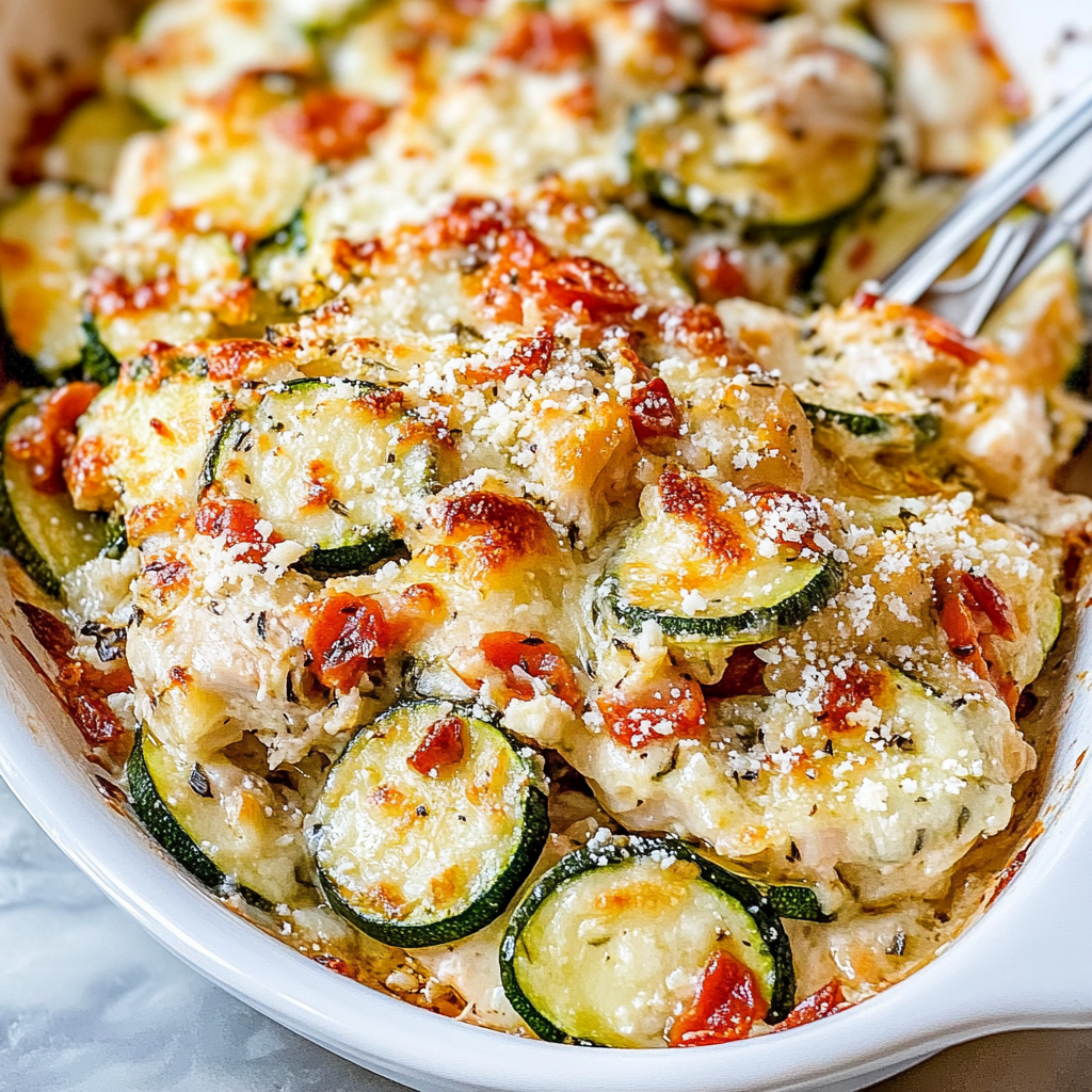 Recipe preparation for Zesty Zucchini and Feta Bake with Chicken