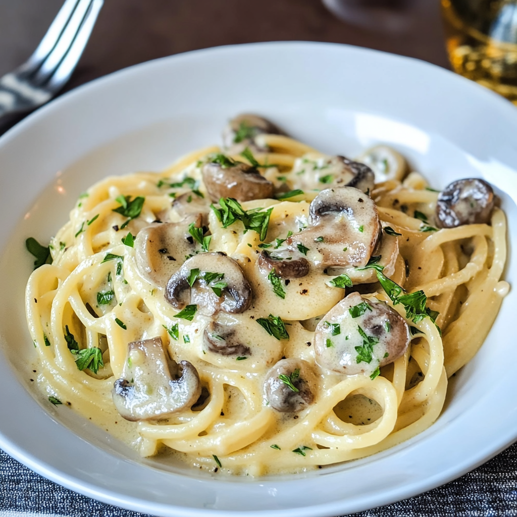 Recipe preparation for Rigatoni with Mushroom Sauce