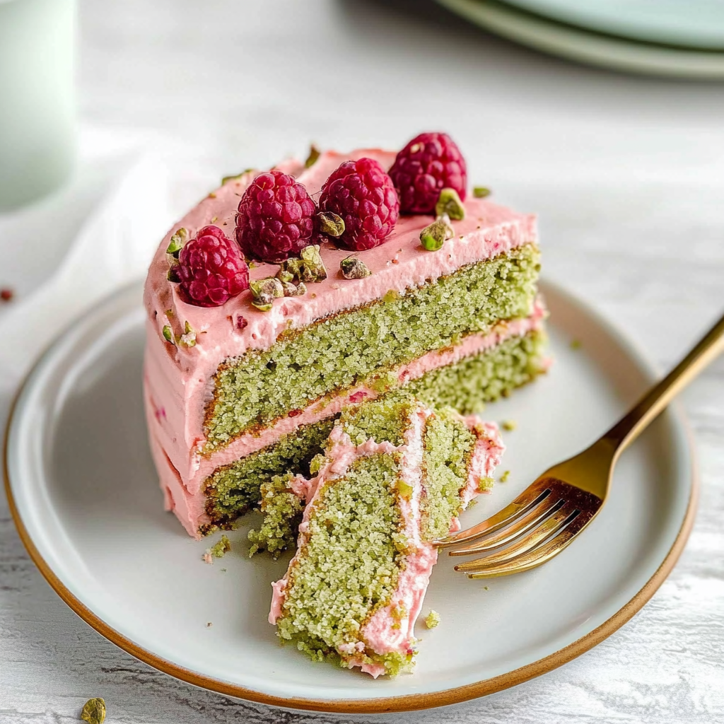 Recipe preparation for Pistachio Raspberry Rosewater Cake