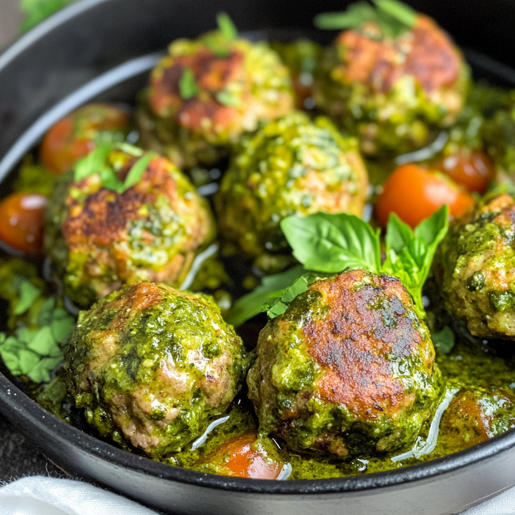 Recipe preparation for chicken pesto meatballs