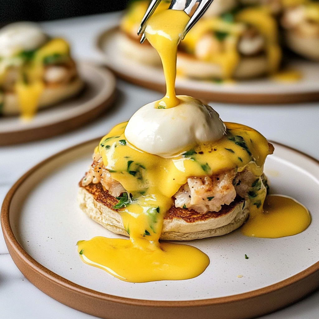 Recipe preparation for Crab Cake Benedict