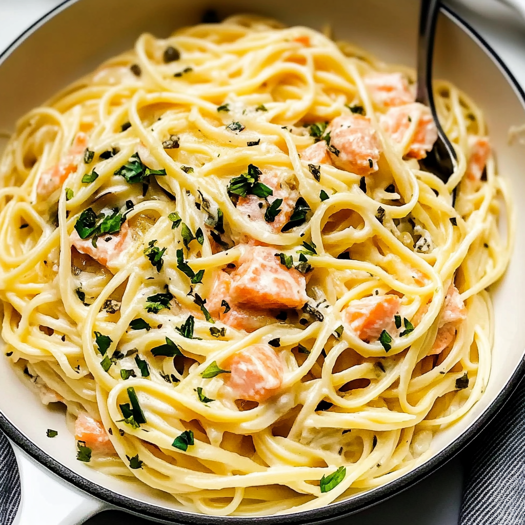 Recipe preparation for Smoked Salmon Linguine