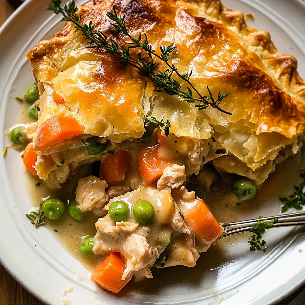 Recipe preparation for puff pastry chicken pot pie