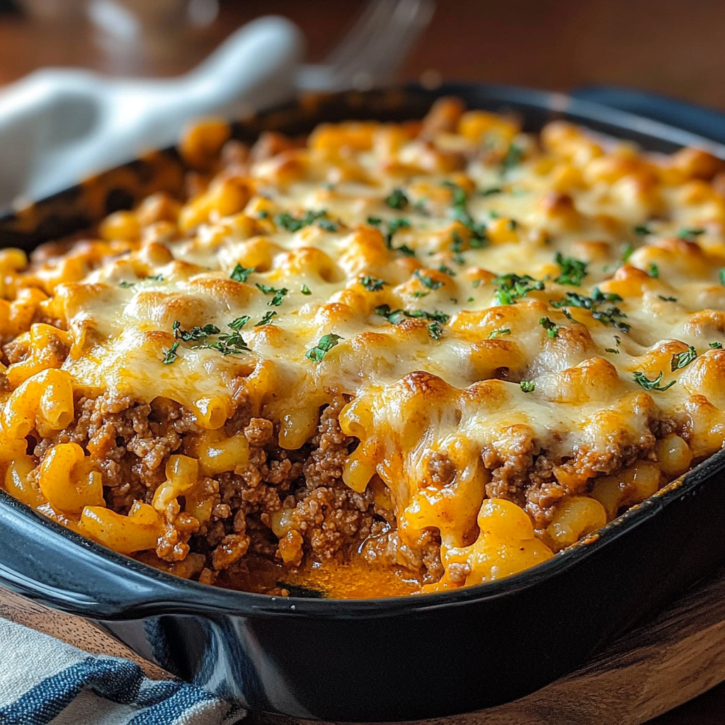 Recipe preparation for Cheesy Beef Macaroni Bake