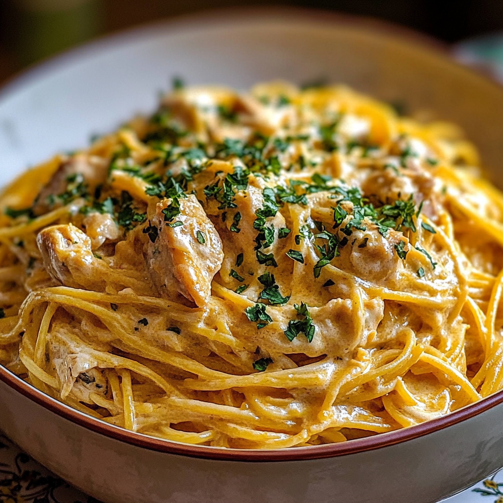 Recipe preparation for Creamy Crockpot Chicken Spaghetti