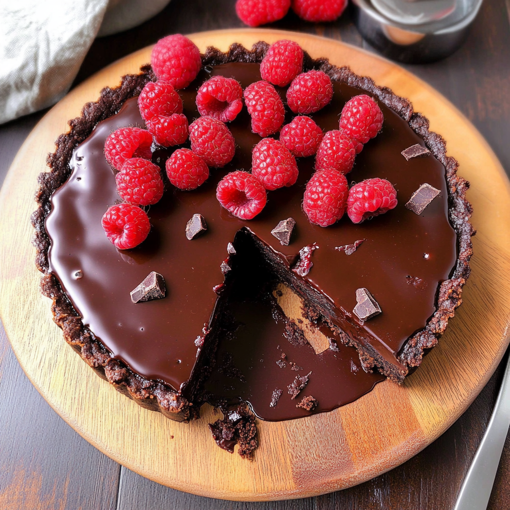 Recipe preparation for Dark Chocolate Raspberry Tart