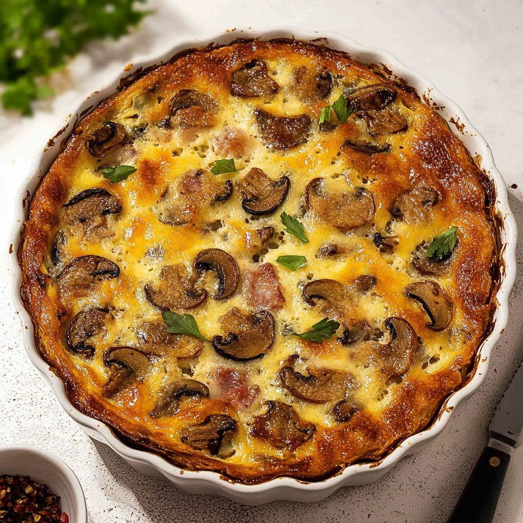 Recipe preparation for Crustless Bacon and Mushroom Quiche