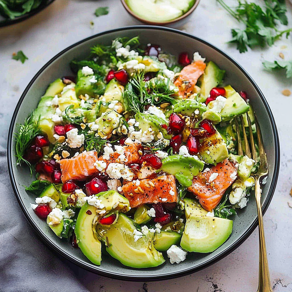 Recipe preparation for Avocado Smoked Salmon Salad with Dijon Honey Vinaigrette