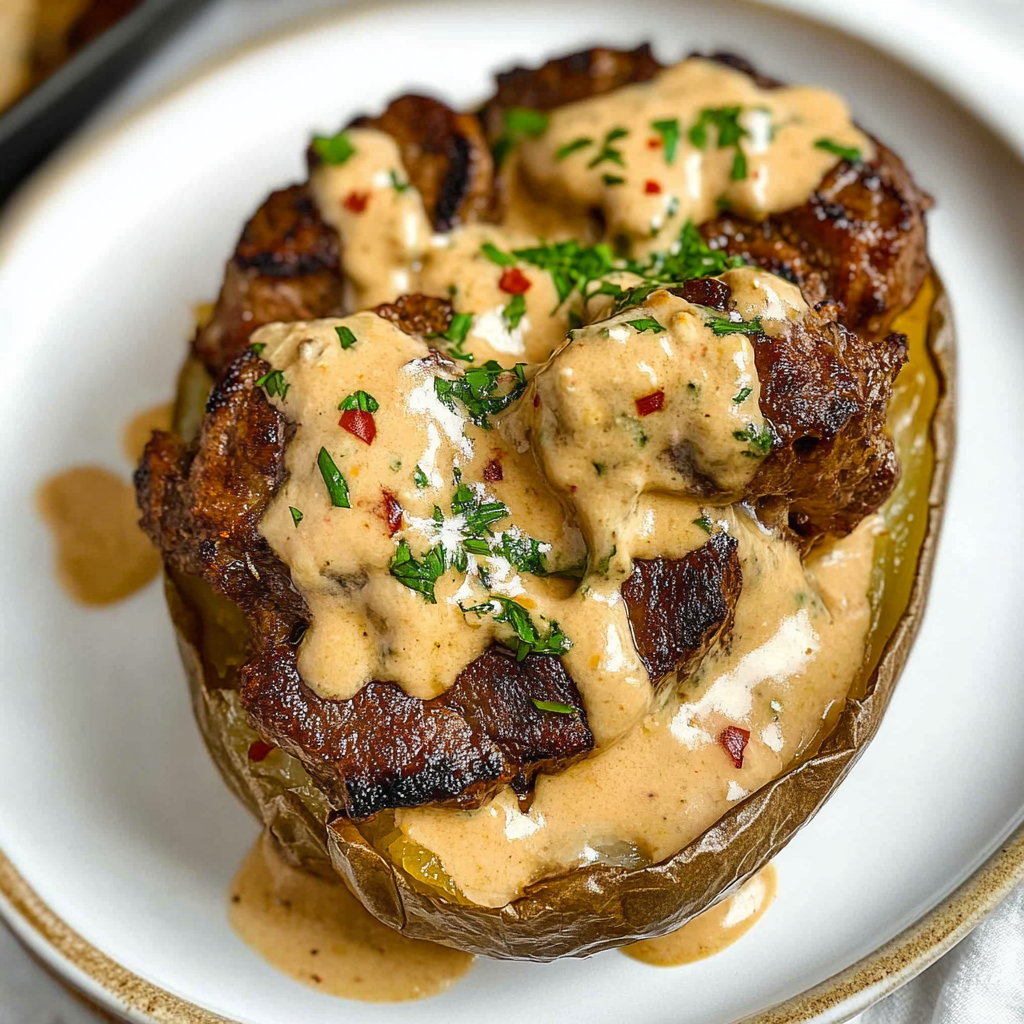 Recipe preparation for Loaded Baked Potato with Steak Bites