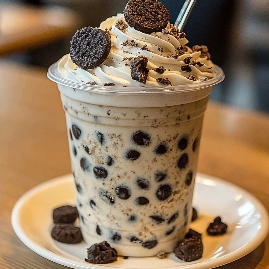 Recipe preparation for Cookies & Cream Frappuccino