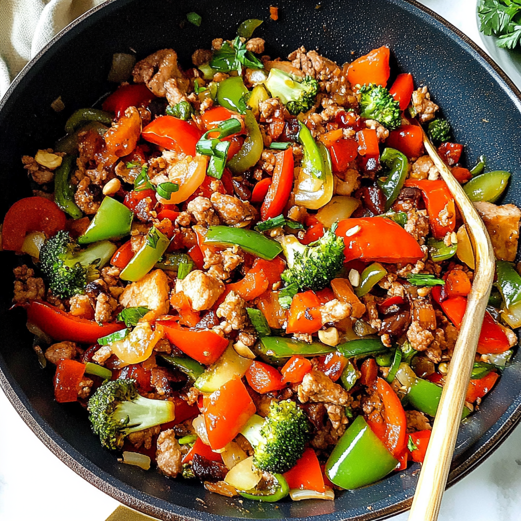 Recipe preparation for Ground Turkey and Peppers Stir Fry